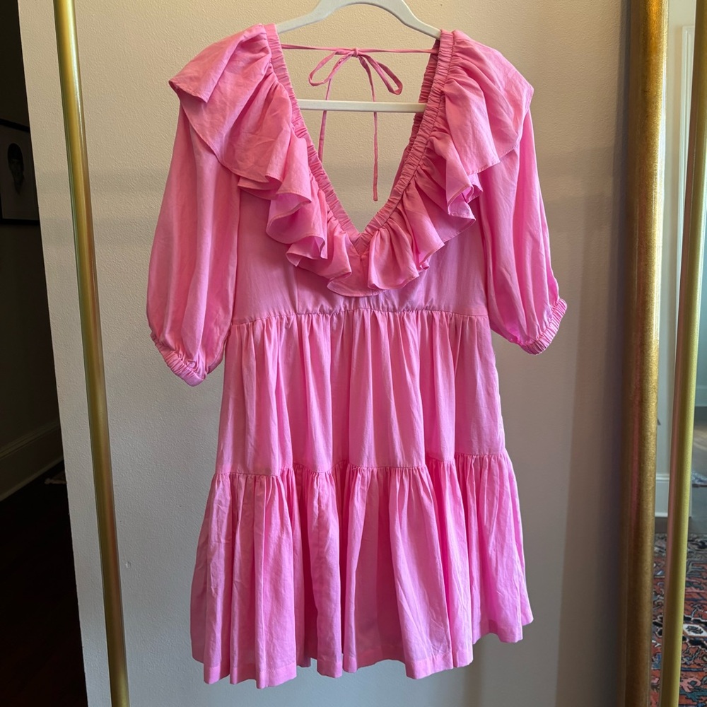 Pink Ruffled V-Neck Dress - Picture 3 of 5